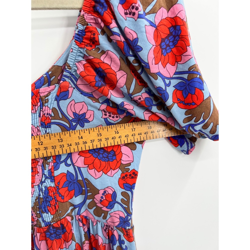 Boden Amelie Jersey Midi Dress Blue Red Floral Flutter Sleeve Pockets US 10R - Picture 8 of 9
